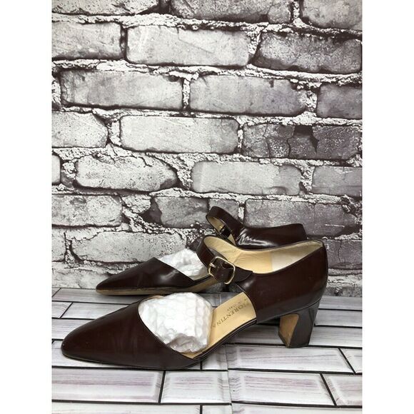 Silvia Florentina Brown Patent Leather Mary Jane Strap Heels Women Sz 9M US/40EU - Picture 16 of 16